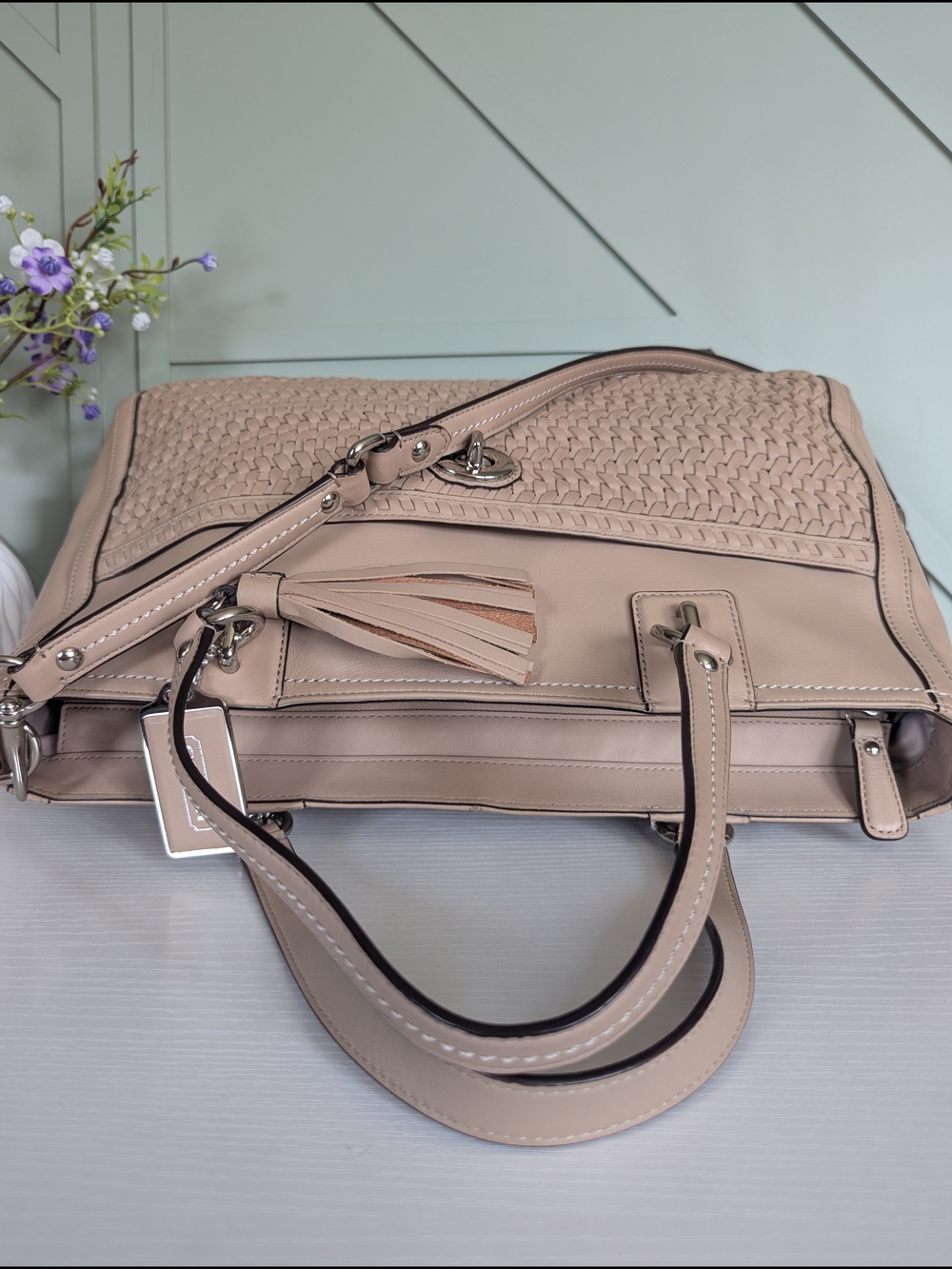 vintage Coach Madison Caroline Woven Leather Satchel - Picture 10 of 16